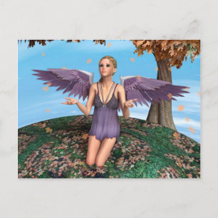 Lila betender Engel Herbst-Fantasie-Kunst Postkarte