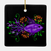Lila Betta Fisch Lotus Blume Keramikornament (Rückseite)
