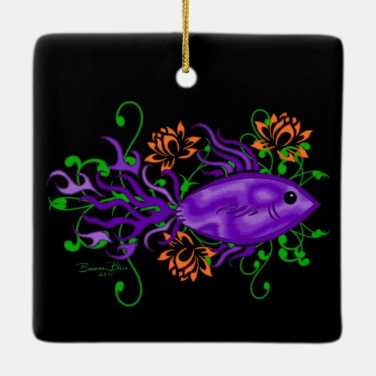 Lila Betta Fisch Lotus Blume Keramikornament (Rückseite)