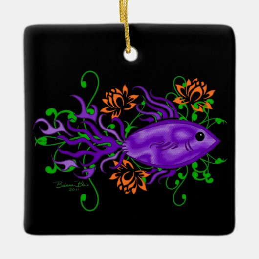 Lila Betta Fisch Lotus Blume Keramikornament (Vorderseite)
