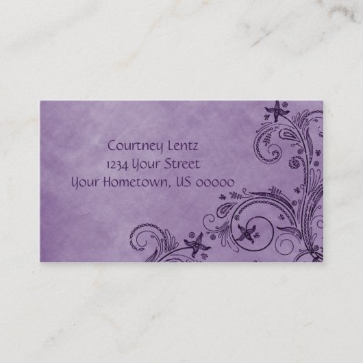 Lila beunruhigte Blumenkarte des geschäfts-02 Visitenkarte (Vorderseite)