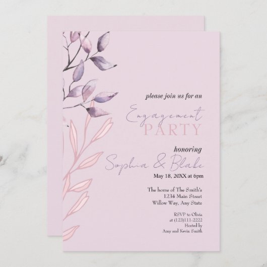 Lila Bewerbungspartei in rosa und Lila Folien Einladung (Vorne/Hinten)