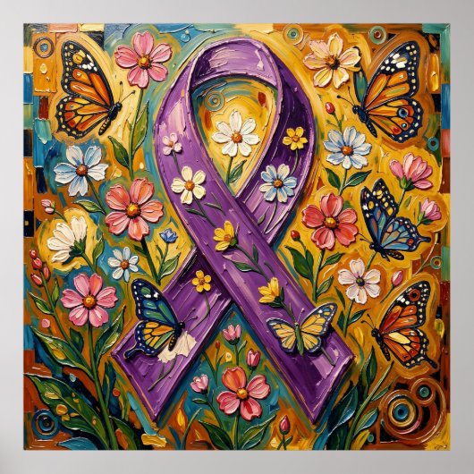 Lila Bewusstseins-Schleife Fibro Poster (Vorne)