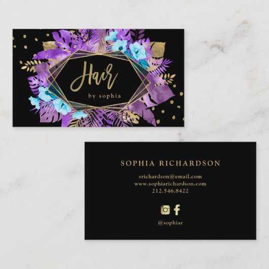 Lila bezauberndes tropisches GoldBlätter auf Haar Visitenkarte (Vorne/Hinten)