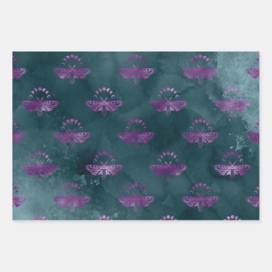 Lila Bienen auf Aquamarinen Geschenkpapier Set (Vorderseite)