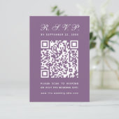 Lila Big QR Code Einfache Skripteinsätze RSVP Karte (Stehend Vorderseite)