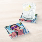 Lila Bikini, Sonnenbrille und Bandana Glasuntersetzer (Schrägansicht)