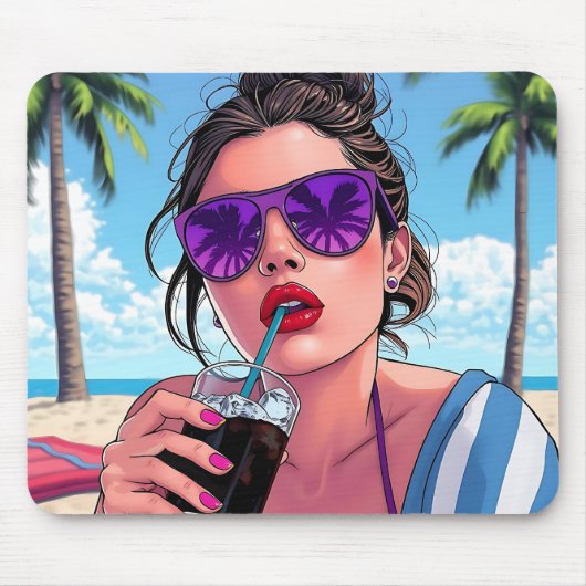 Lila Bikini, Sonnenbrille und Bandana Mousepad (Vorne)