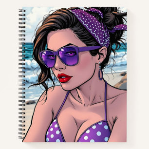 Lila Bikini, Sonnenbrille und Bandana Notizblock