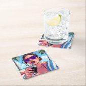 Lila Bikini, Sonnenbrille und Bandana Rechteckiger Pappuntersetzer (Vor Ort)