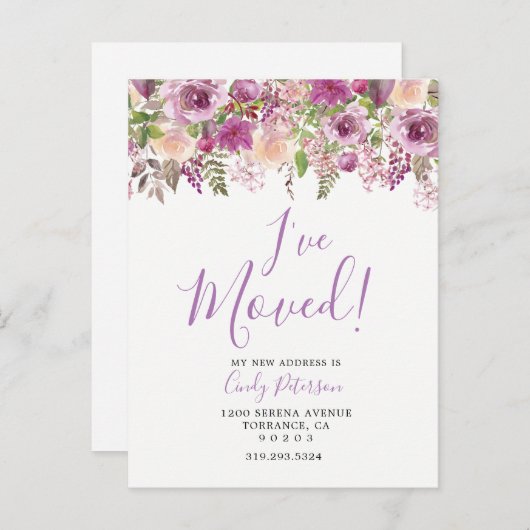 Lila bin ich umgezogen | Verschieben der Ankündigu Ankündigungspostkarte (Vorne/Hinten)