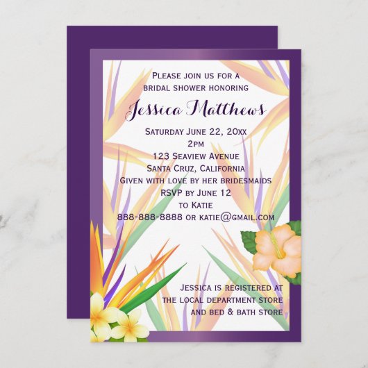 Lila Bird of Paradise Brautparty Hochzeit Einladung (Vorne/Hinten)