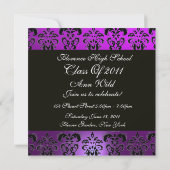 LILA BLACK ABSCHLUSS DAMASK MONOGRAM, violett Einladung (Rückseite)