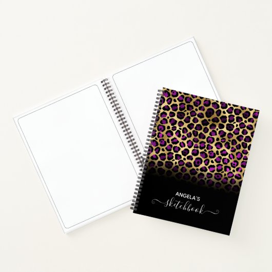 Lila Black and Gold Glam Leopard Ombre Sketch Notizblock (Innenseite)
