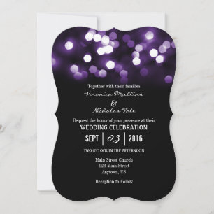 Lila Black Bokeh Glitzer Lights Hochzeit Einladung