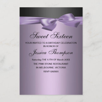Lila & Black Bow Sweet 16 Geburtstag Einladung