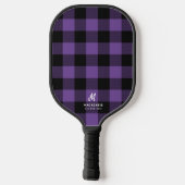 Lila Black Buffalo Kariert Mit Monogramm Pickleball Schläger (Rückseite)