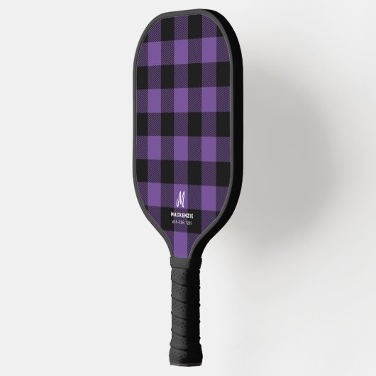 Lila Black Buffalo Kariert Mit Monogramm Pickleball Schläger (Links)