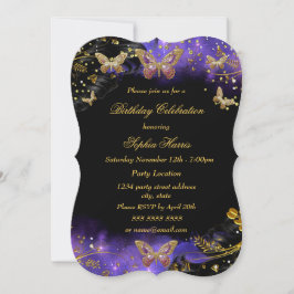 Lila Black Butterfly Sparkone Geburtstagsparty Einladung