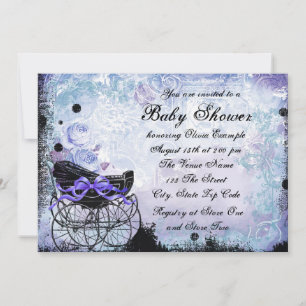Lila Black Carriage Baby Shower Einladung