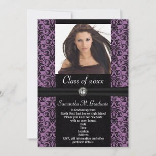 Lila Black Damask Abschluss Einladung
