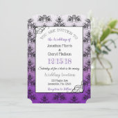 Lila Black Damask Classy Wedding Einladungen (Stehend Vorderseite)