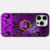 LILA BLACK DAMASK GEMSTONE MONOGRAMM Case-Mate iPhone HÜLLE (Rückseite (Horizontal))