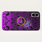 LILA BLACK DAMASK GEMSTONE MONOGRAMM Case-Mate iPhone HÜLLE (Rückseite (Horizontal))