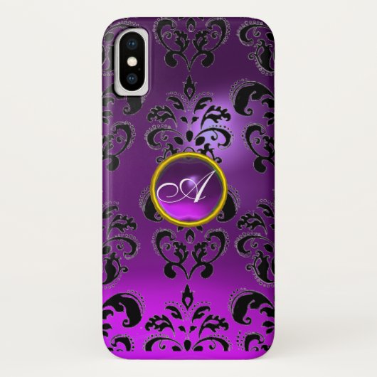 LILA BLACK DAMASK GEMSTONE MONOGRAMM Case-Mate iPhone HÜLLE (Rückseite)