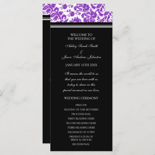 Lila Black Damask Hochzeitsprogramm Programm (Vorne/Hinten)