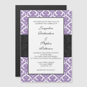 Lila Black Damask Magnetic Wedites Magneteinladung