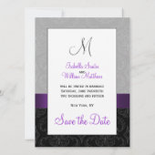 Lila Black Damask Silver Initial Save the Date (Rückseite)