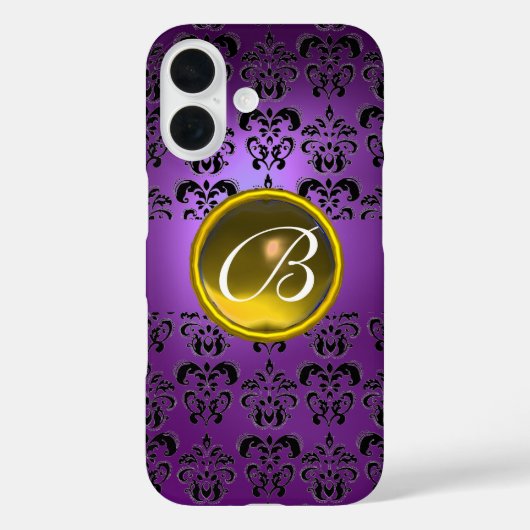 LILA BLACK DAMASK YELLOW GEMSTONE MONOGRAMM Case-Mate iPhone HÜLLE (Rückseite)