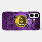 LILA BLACK DAMASK YELLOW GEMSTONE MONOGRAMM Case-Mate iPhone HÜLLE (Rückseite (Horizontal))