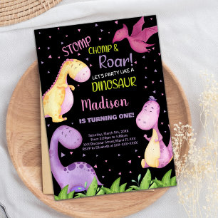 Lila Black Dinosaurier Geburtstagseinladungen Einladung