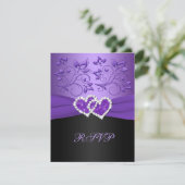 Lila Black Floral Josed Hearts RSVP Card (Stehend Vorderseite)