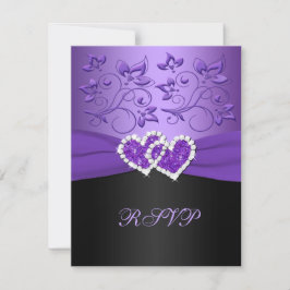 Lila Black Floral Josed Hearts RSVP Card