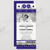 Lila Black Football Ticket Hochzeitsempfang Einladung (Vorne/Hinten)