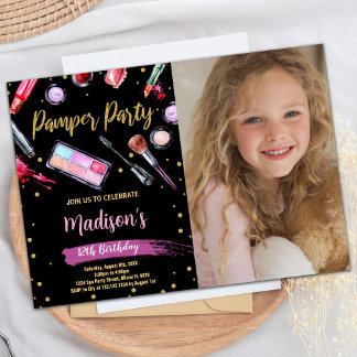 Lila Black Foto Pamper Party Geburtstag Einladung