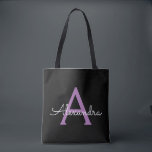 Lila Black Girl Script Monogram Name Modern Tasche<br><div class="desc">Schwarz und Lila Elegant Fügen Sie Ihren eigenen Namen Monogram Book Bag. Diese Büchertasche kann auf Ihren Vor- und Vornamen angepasst werden und als Geschenk für Weihnachten,  Geburtstag,  Brautparty oder Hochzeit.</div>