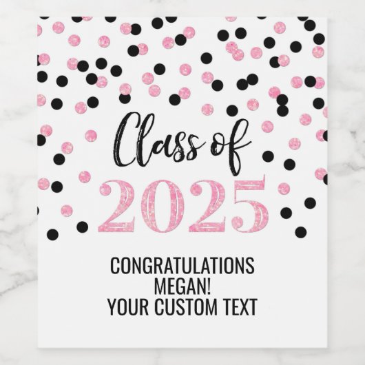 Lila Black Glitzer Class 2025 Abschluss Weinetikett (Einzelnes Label)