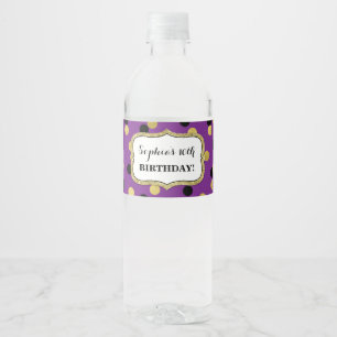 Lila Black Gold Confetti Custom Geburtstagsparty Wasserflaschenetikett