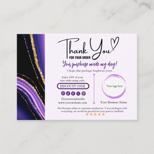 Lila Black Gold Dankeschön Business Card Visitenkarte (Vorderseite)