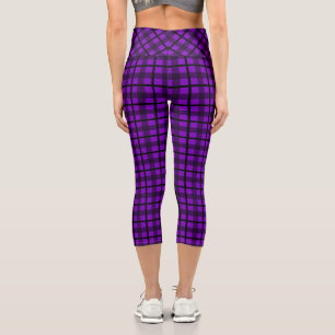 Lila Black Goth Kariertes Muster Capri Leggings
