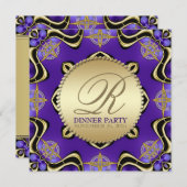 Lila Black Gothic Golden Dinner Party Einladung (Vorne/Hinten)