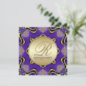 Lila Black Gothic Golden Dinner Party Einladung (Stehend Vorderseite)