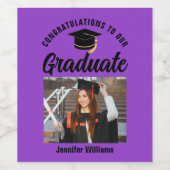 Lila Black Graduate Custom Graduate Party Weinetikett (Einzelnes Label)