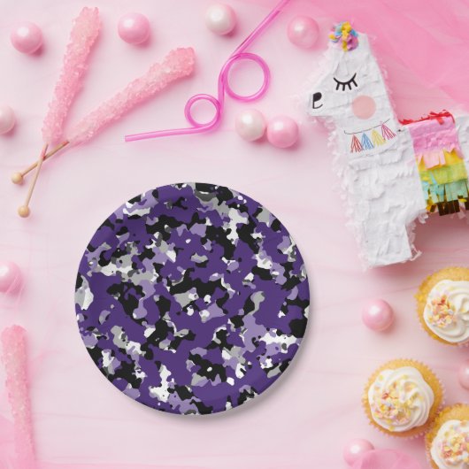 Lila Black Gray Camouflage Camouflage Print Party Pappteller (Party)