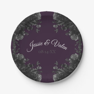 Lila Black Gray Rose Gothic Wedding Pappteller