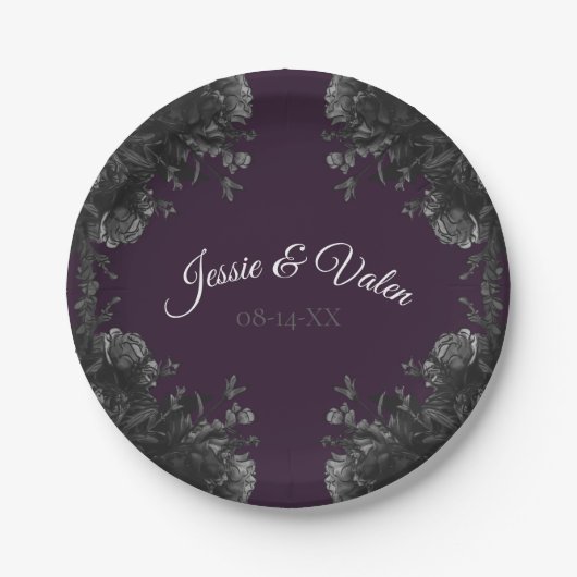 Lila Black Gray Rose Gothic Wedding Pappteller (Vorderseite)